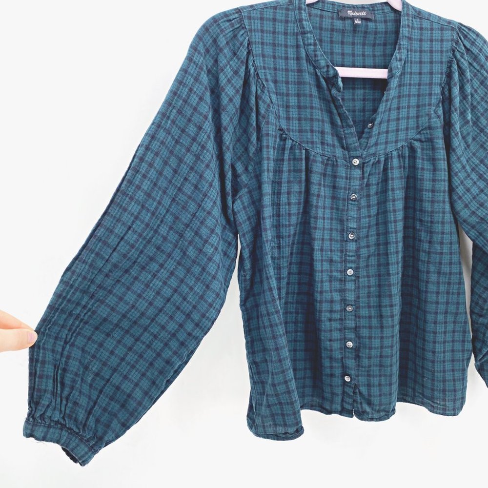 Madewell Plaid Balloon-Sleeve Peasant Top - Picture 4 of 11